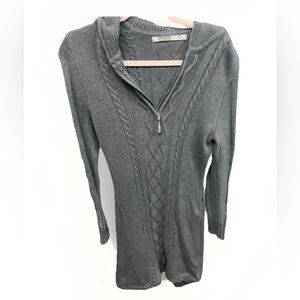 ATHLETA Hut To Hut Gray Cable Knit Pullover Hooded Sweater Dress